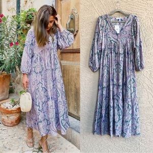MANGO NWT Lavender Paisley Printed V-Neck Loose Flowy Maxi Dress